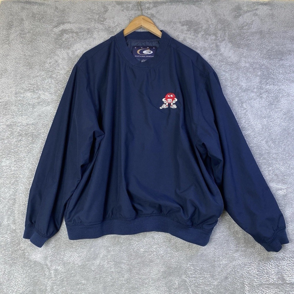 Vtg CYRK C3 Golf Windbreaker Jacket L Men Navy Blue Pullover V-neck Red M&M Logo